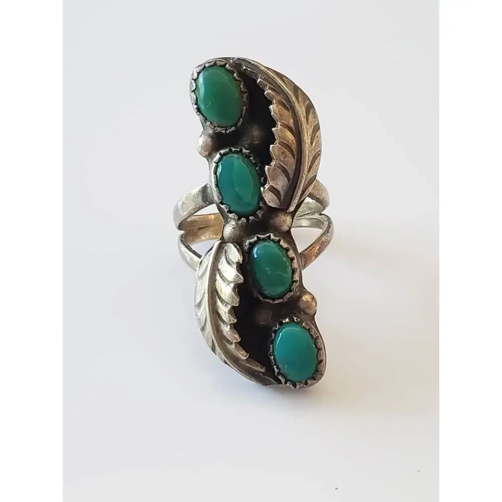 Vintage Turquoise Navette Sterling Silver Ring